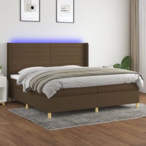 Κρεβάτι Boxspring με Στρώμα & LED Σκ.Καφέ 200x200εκ. Υφασμάτινο