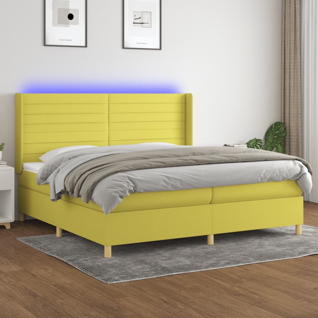 Κρεβάτι Boxspring με Στρώμα & LED Πράσινο 200x200 εκ Υφασμάτινο