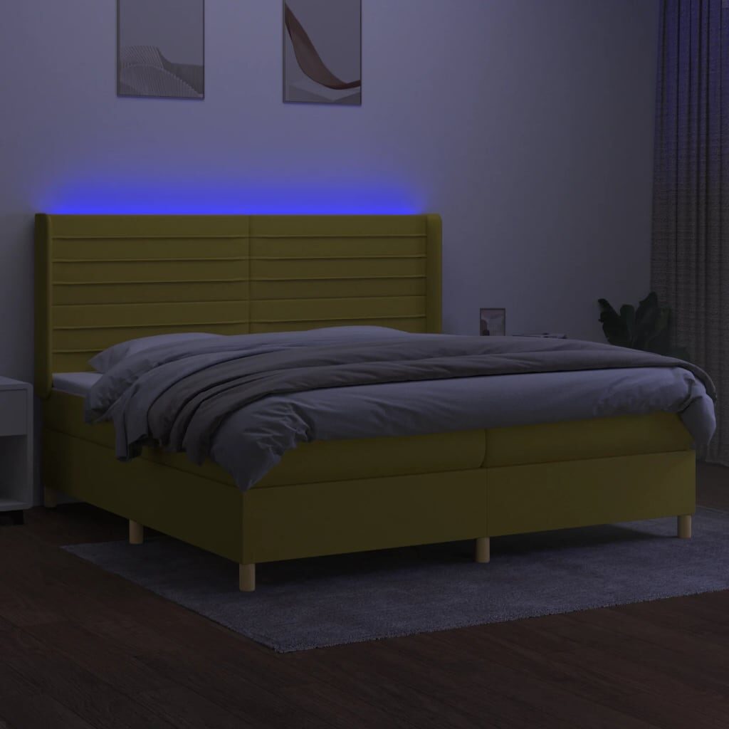 Κρεβάτι Boxspring με Στρώμα & LED Πράσινο 200x200 εκ Υφασμάτινο