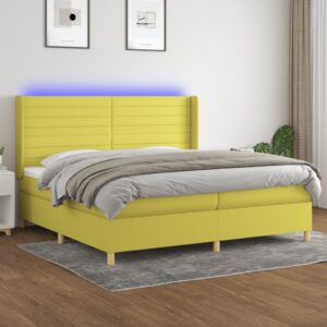 Κρεβάτι Boxspring με Στρώμα & LED Πράσινο 200x200 εκ Υφασμάτινο