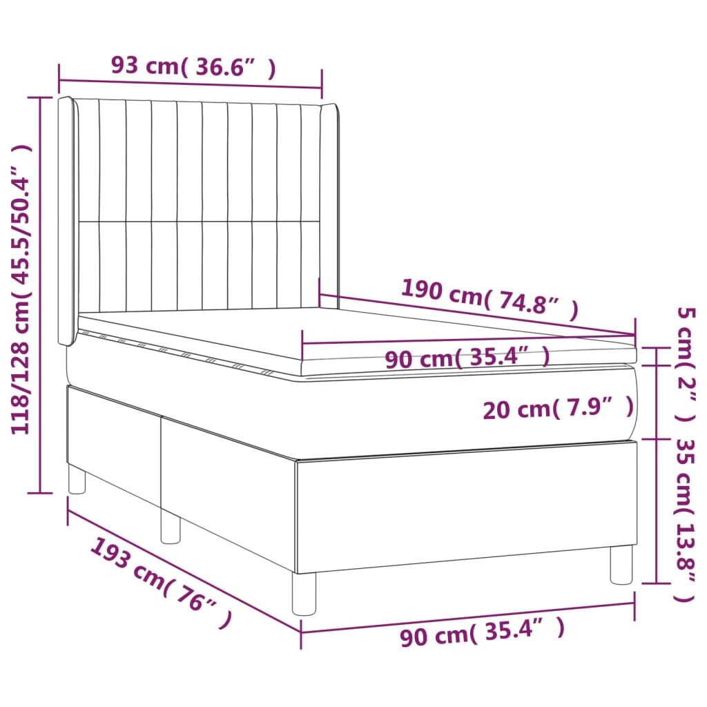 Κρεβάτι Boxspring με Στρώμα & LED Πράσινο 90x190 εκ. Υφασμάτινο