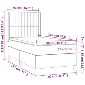 Κρεβάτι Boxspring με Στρώμα & LED Πράσινο 90x190 εκ. Υφασμάτινο