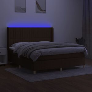 Κρεβάτι Boxspring με Στρώμα & LED Σκ.Καφέ 160x200εκ. Υφασμάτινο