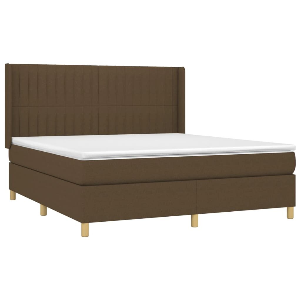 Κρεβάτι Boxspring με Στρώμα & LED Σκ.Καφέ 160x200εκ. Υφασμάτινο