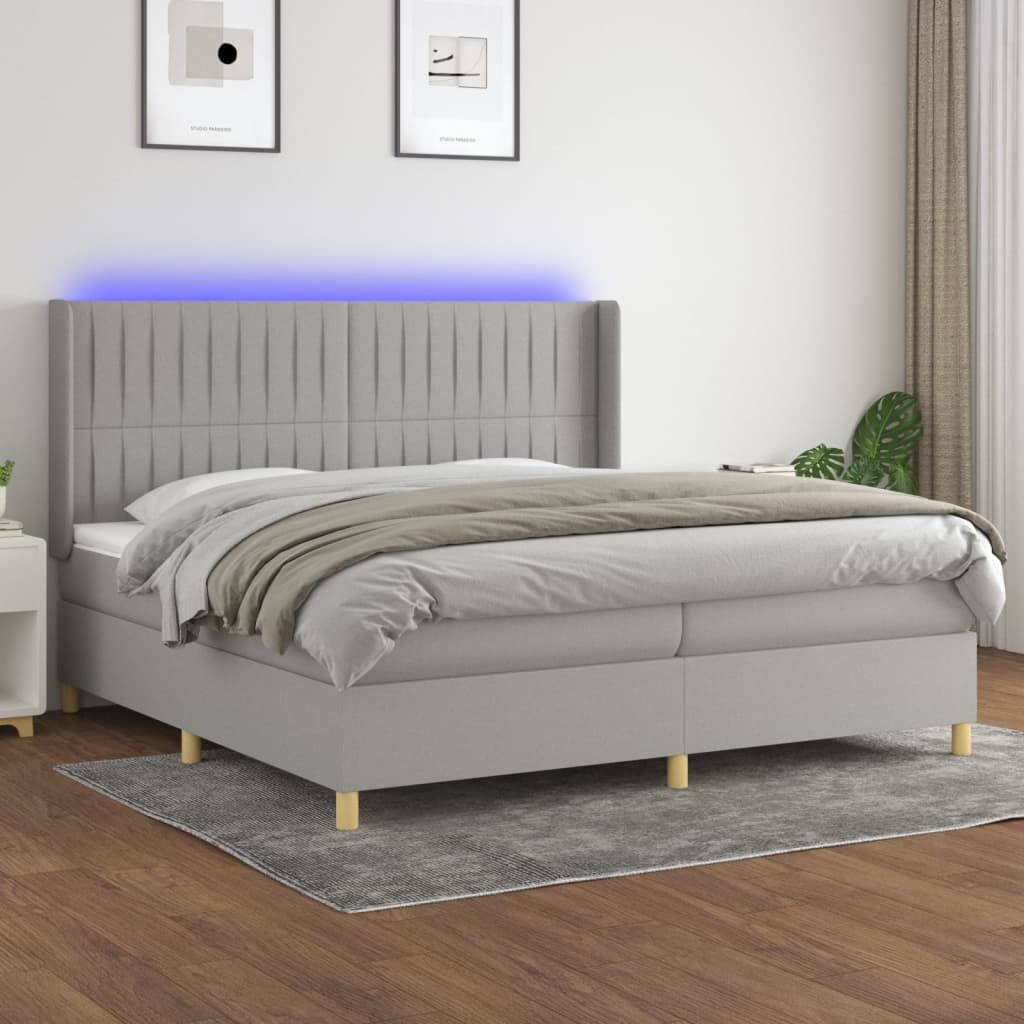 Κρεβάτι Boxspring με Στρώμα & LED Αν.Γκρι 200x200εκ. Υφασμάτινο