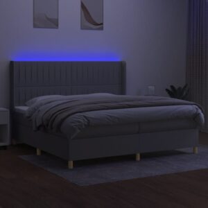 Κρεβάτι Boxspring με Στρώμα & LED Αν.Γκρι 200x200εκ. Υφασμάτινο