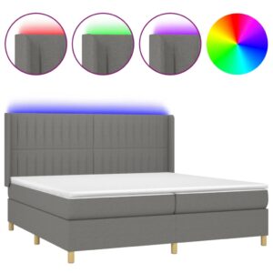 Κρεβάτι Boxspring με Στρώμα & LED Σκ.Γκρι 200x200εκ. Υφασμάτινο