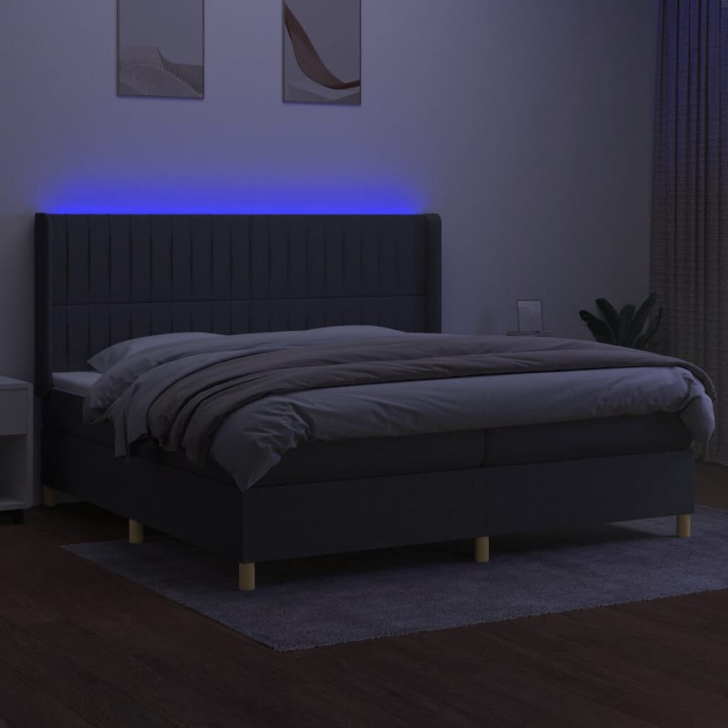 Κρεβάτι Boxspring με Στρώμα & LED Σκ.Γκρι 200x200εκ. Υφασμάτινο