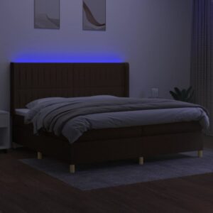 Κρεβάτι Boxspring με Στρώμα & LED Σκ.Καφέ 200x200εκ. Υφασμάτινο