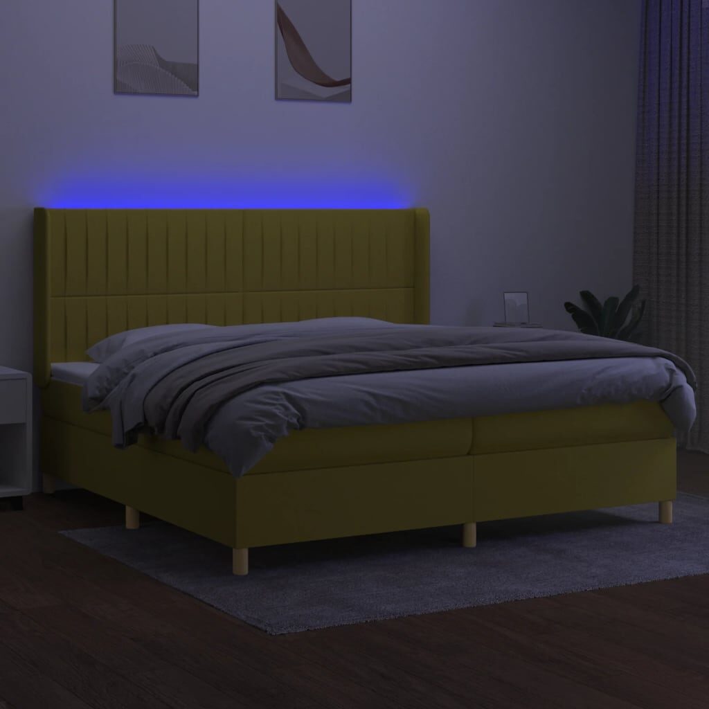 Κρεβάτι Boxspring με Στρώμα & LED Πράσινο 200x200 εκ Υφασμάτινο