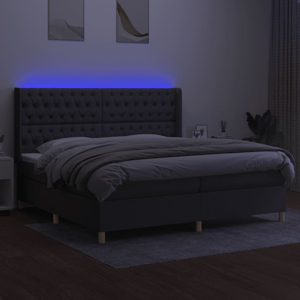 Κρεβάτι Boxspring με Στρώμα & LED Σκ.Γκρι 200x200εκ. Υφασμάτινο