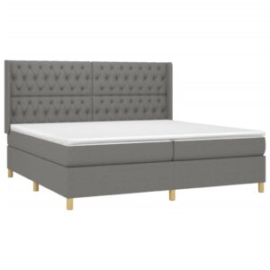 Κρεβάτι Boxspring με Στρώμα & LED Σκ.Γκρι 200x200εκ. Υφασμάτινο