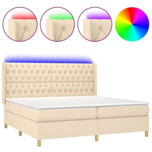 Κρεβάτι Boxspring με Στρώμα & LED Κρεμ 200x200 εκ. Υφασμάτινο