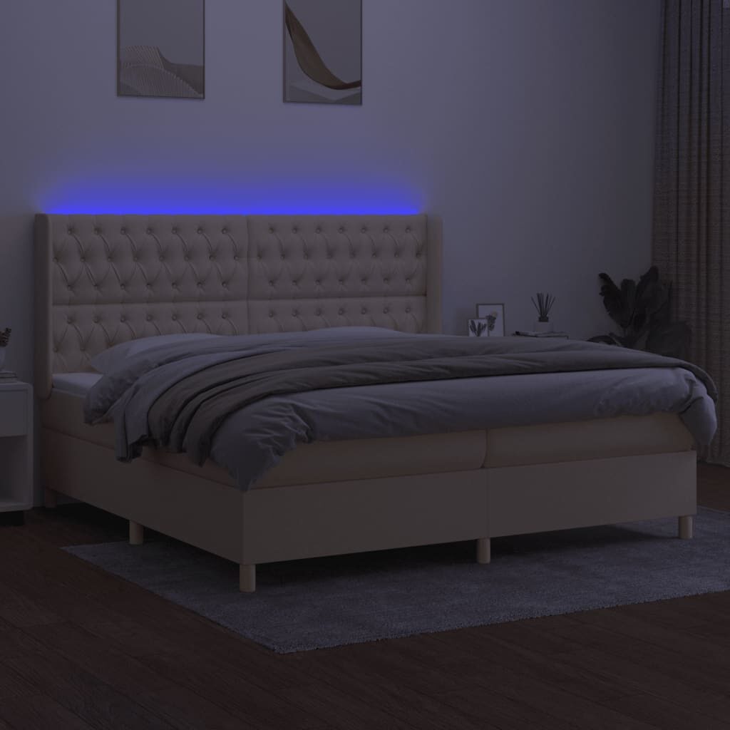 Κρεβάτι Boxspring με Στρώμα & LED Κρεμ 200x200 εκ. Υφασμάτινο