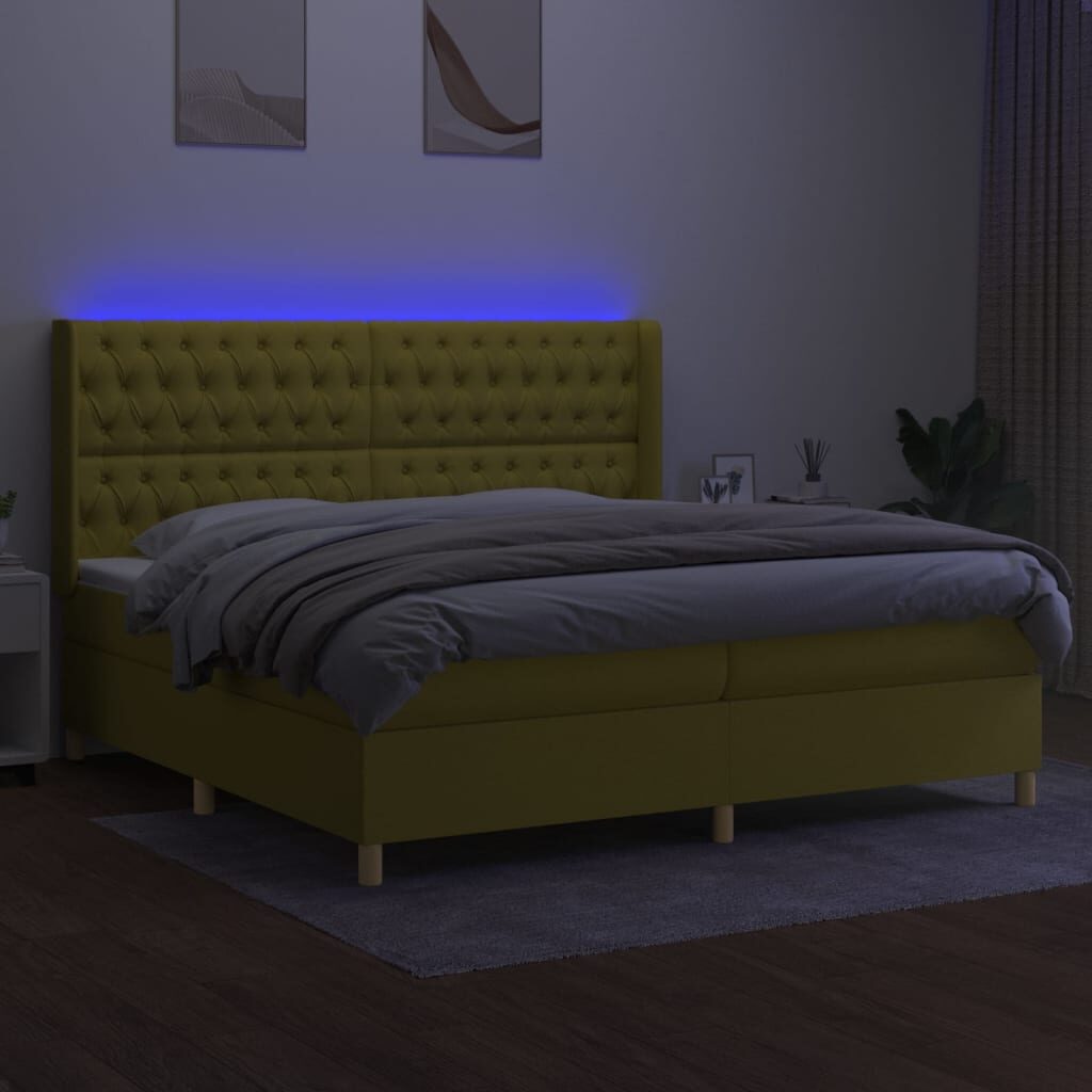 Κρεβάτι Boxspring με Στρώμα & LED Πράσινο 200x200 εκ Υφασμάτινο