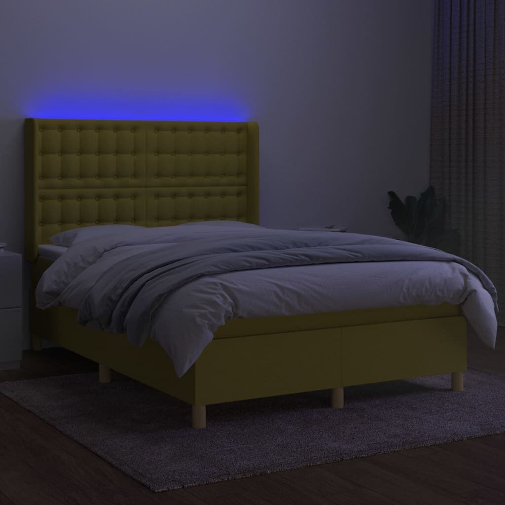 Κρεβάτι Boxspring με Στρώμα & LED Πράσινο 140x200 εκ Υφασμάτινο