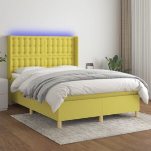 Κρεβάτι Boxspring με Στρώμα & LED Πράσινο 140x200 εκ Υφασμάτινο