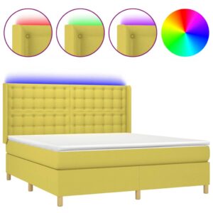 Κρεβάτι Boxspring με Στρώμα & LED Πράσινο 160x200 εκ Υφασμάτινο