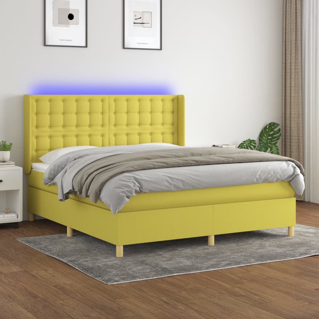 Κρεβάτι Boxspring με Στρώμα & LED Πράσινο 160x200 εκ Υφασμάτινο