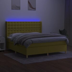 Κρεβάτι Boxspring με Στρώμα & LED Πράσινο 160x200 εκ Υφασμάτινο