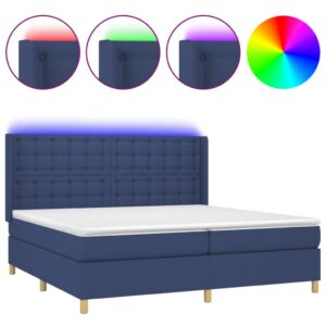 Κρεβάτι Boxspring με Στρώμα & LED Μπλε 200x200 εκ. Υφασμάτινο