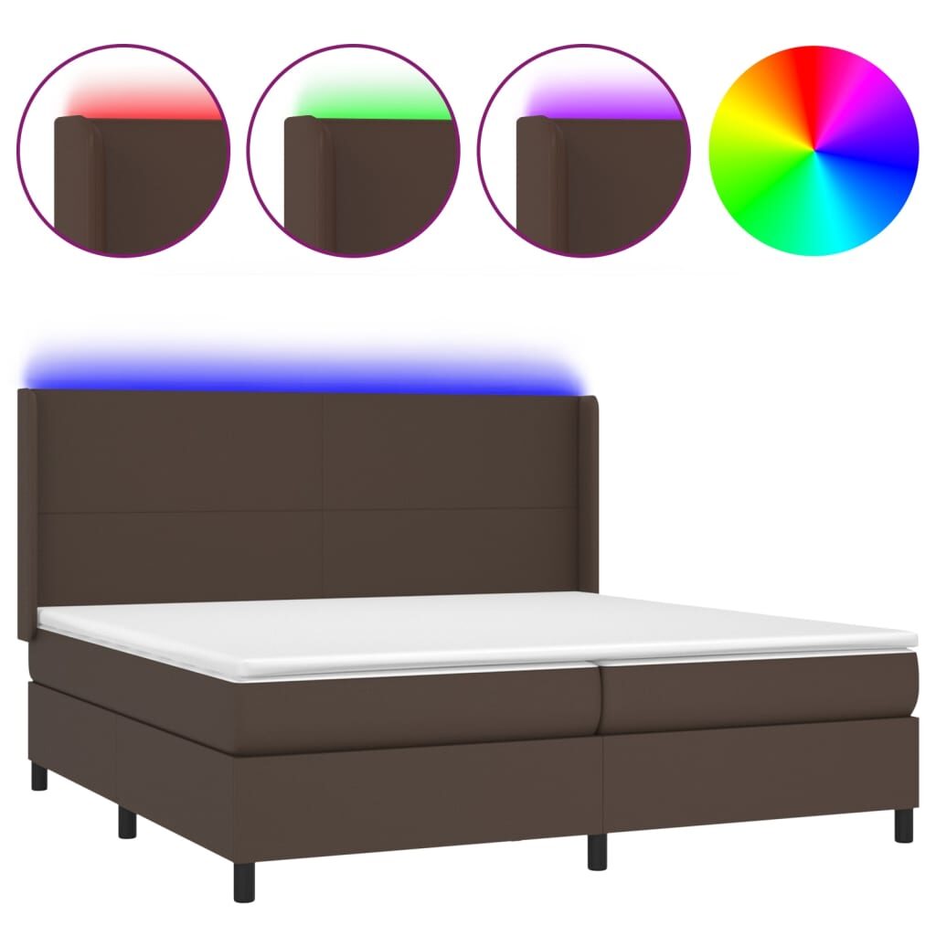 Κρεβάτι Boxspring με Στρώμα & LED Καφέ 200x200 εκ. Συνθ. Δέρμα