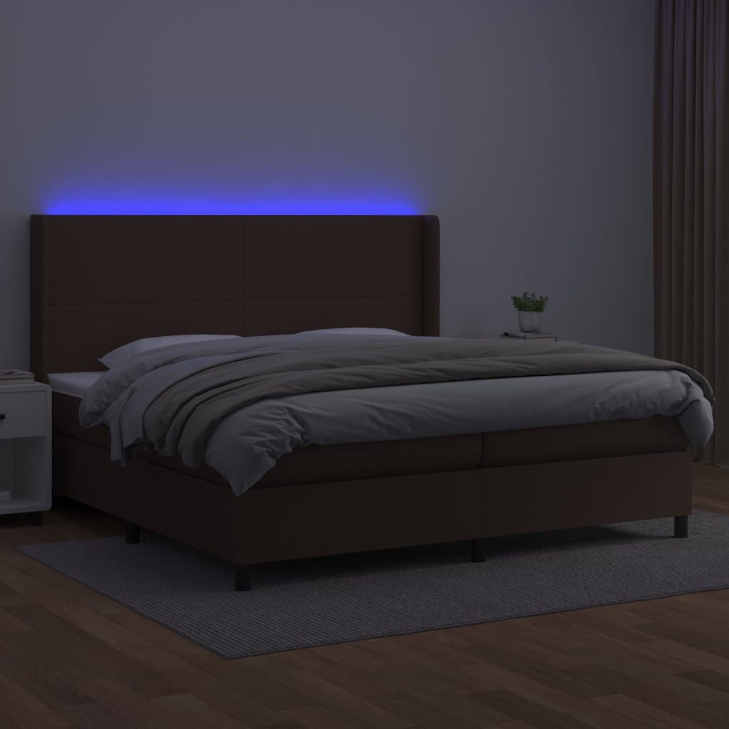 Κρεβάτι Boxspring με Στρώμα & LED Καφέ 200x200 εκ. Συνθ. Δέρμα