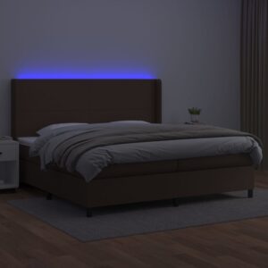 Κρεβάτι Boxspring με Στρώμα & LED Καφέ 200x200 εκ. Συνθ. Δέρμα