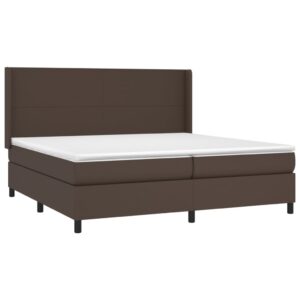 Κρεβάτι Boxspring με Στρώμα & LED Καφέ 200x200 εκ. Συνθ. Δέρμα