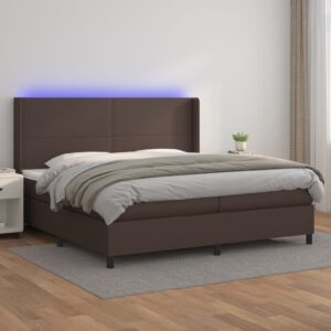 Κρεβάτι Boxspring με Στρώμα & LED Καφέ 200x200 εκ. Συνθ. Δέρμα