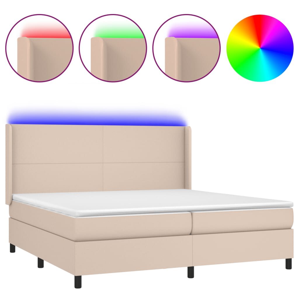 Κρεβάτι Boxspring Στρώμα&LED Καπουτσίνο 200x200 εκ. Συνθ. Δέρμα