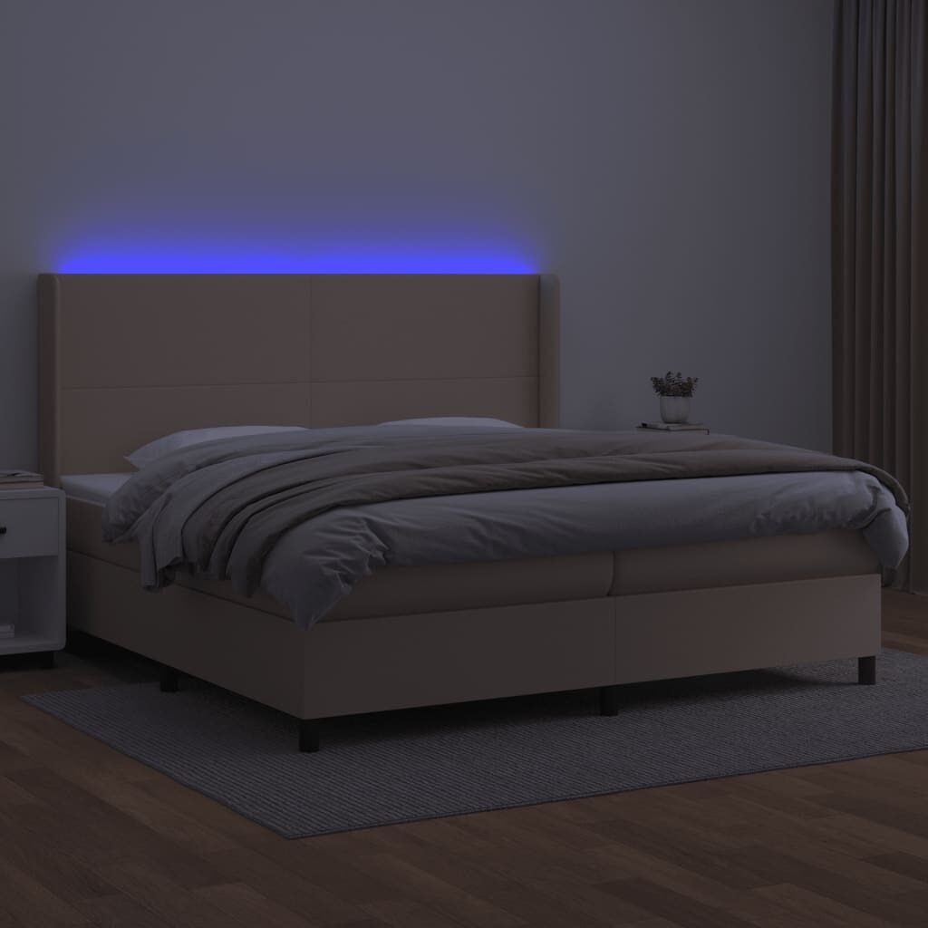 Κρεβάτι Boxspring Στρώμα&LED Καπουτσίνο 200x200 εκ. Συνθ. Δέρμα