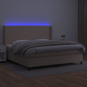 Κρεβάτι Boxspring Στρώμα&LED Καπουτσίνο 200x200 εκ. Συνθ. Δέρμα