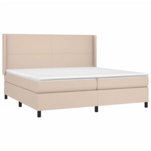 Κρεβάτι Boxspring Στρώμα&LED Καπουτσίνο 200x200 εκ. Συνθ. Δέρμα