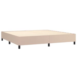 Κρεβάτι Boxspring Στρώμα&LED Καπουτσίνο 200x200 εκ. Συνθ. Δέρμα