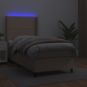 Κρεβάτι Boxspring Στρώμα&LED Καπουτσίνο 90x190 εκ. Συνθ. Δέρμα