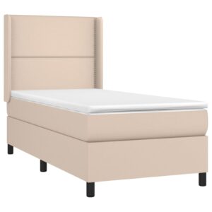 Κρεβάτι Boxspring Στρώμα&LED Καπουτσίνο 90x190 εκ. Συνθ. Δέρμα