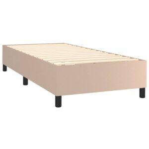 Κρεβάτι Boxspring Στρώμα&LED Καπουτσίνο 90x190 εκ. Συνθ. Δέρμα