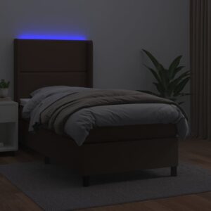 Κρεβάτι Boxspring με Στρώμα & LED Καφέ 90x200 εκ. Συνθ. Δέρμα