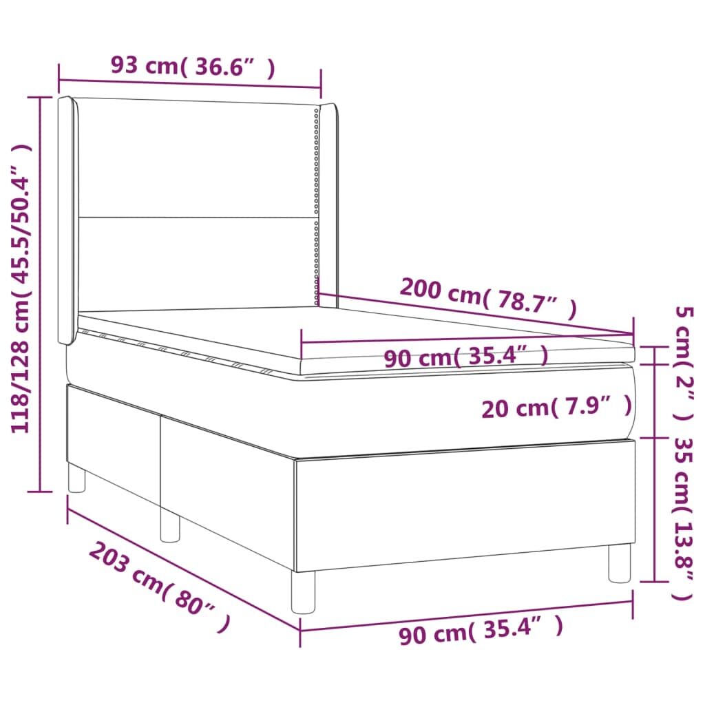 Κρεβάτι Boxspring με Στρώμα & LED Καφέ 90x200 εκ. Συνθ. Δέρμα