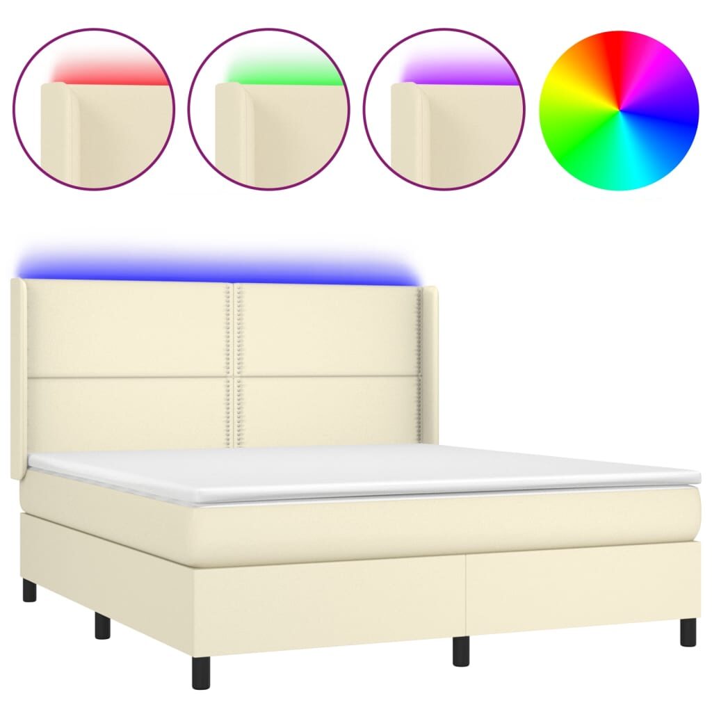 Κρεβάτι Boxspring με Στρώμα & LED Κρεμ 160x200 εκ. Συνθ. Δέρμα