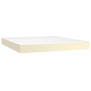 Κρεβάτι Boxspring με Στρώμα & LED Κρεμ 160x200 εκ. Συνθ. Δέρμα