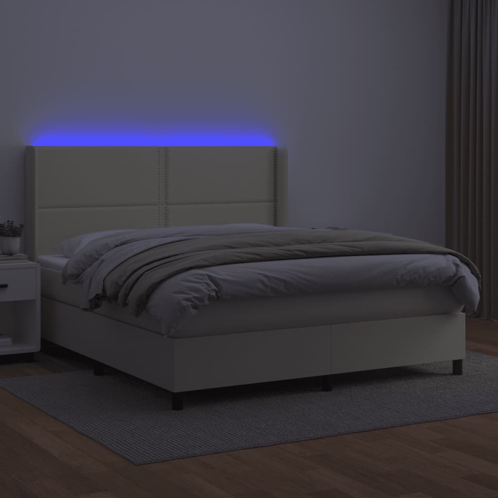 Κρεβάτι Boxspring με Στρώμα & LED Κρεμ 180x200 εκ. Συνθ. Δέρμα