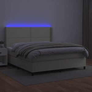 Κρεβάτι Boxspring με Στρώμα & LED Κρεμ 180x200 εκ. Συνθ. Δέρμα