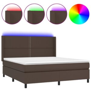 Κρεβάτι Boxspring με Στρώμα & LED Καφέ 180x200 εκ. Συνθ. Δέρμα