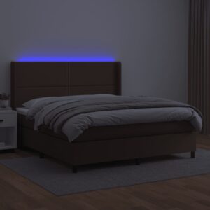 Κρεβάτι Boxspring με Στρώμα & LED Καφέ 180x200 εκ. Συνθ. Δέρμα