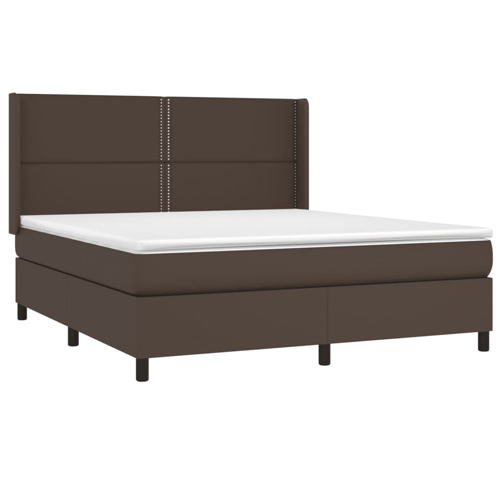 Κρεβάτι Boxspring με Στρώμα & LED Καφέ 180x200 εκ. Συνθ. Δέρμα