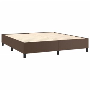 Κρεβάτι Boxspring με Στρώμα & LED Καφέ 180x200 εκ. Συνθ. Δέρμα