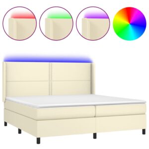 Κρεβάτι Boxspring με Στρώμα & LED Κρεμ 200x200 εκ. Συνθ. Δέρμα