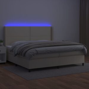 Κρεβάτι Boxspring με Στρώμα & LED Κρεμ 200x200 εκ. Συνθ. Δέρμα